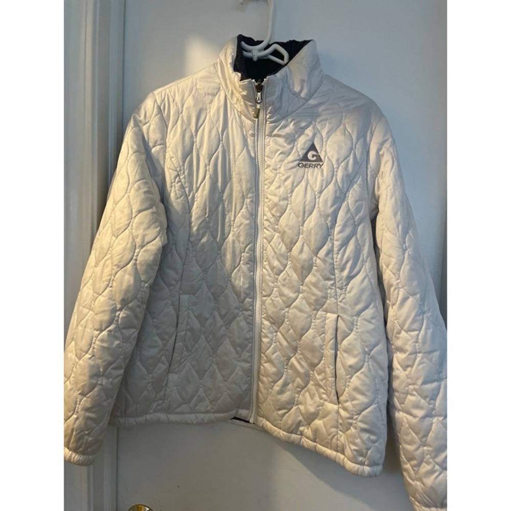 Gerry Quilted Puffer Jacket Women Size Medium White Good Full‎ Zip Fleece Collar